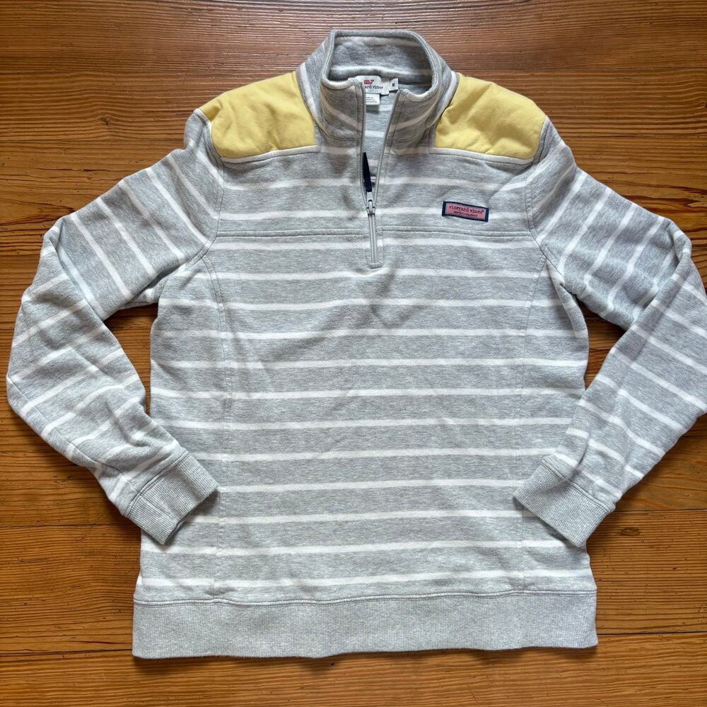 Vineyard Vines Gray & Yellow Striped Quarter-Zip Sweater